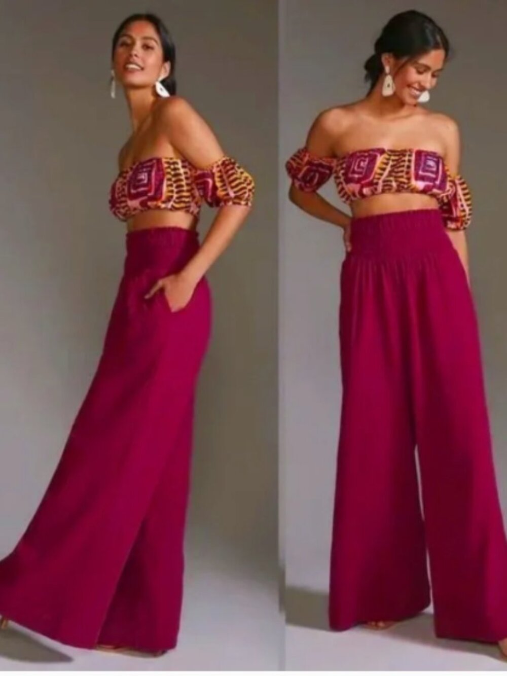 By Anthropologie Smocked Gauzy Wide Leg Pants Size M
